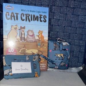 Vera Bradley Blue Cat Print Pouch and coin Set purse Brand New & Think Fun Cat C